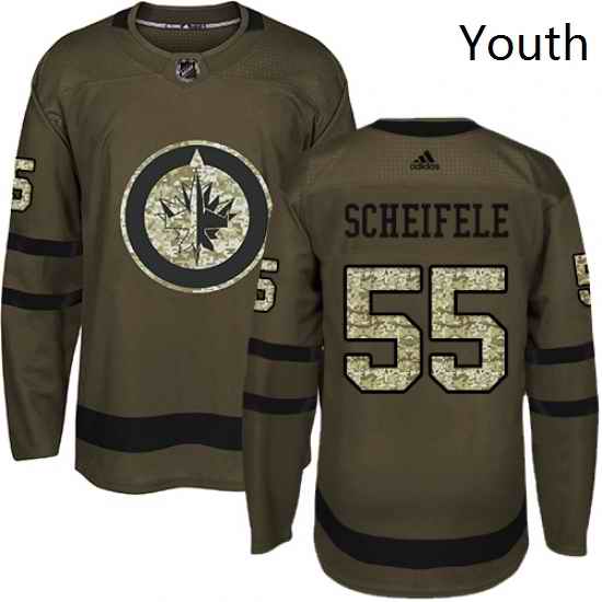 Youth Adidas Winnipeg Jets 55 Mark Scheifele Authentic Green Salute to Service NHL Jersey